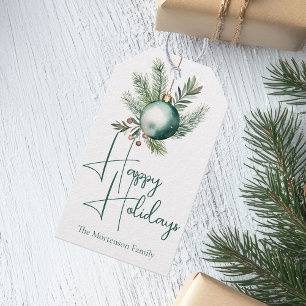 Watercolor Green Ornament Trendy Holiday Party Gift Tags