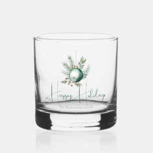 Watercolor Green Ornament Trendy Holiday Party Whiskey Glass