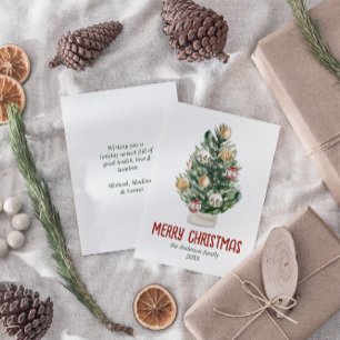 Watercolor Green Ornaments Tree Merry Christmas Holiday Card