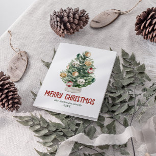 Watercolor Green Ornaments Tree Merry Christmas Holiday Card