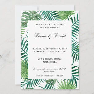 Watercolor Green Palm Leaves Wedding Invitation