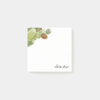 Watercolor Green Pine Branch Cones