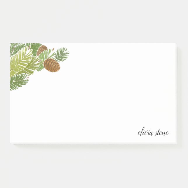 Watercolor Green Pine Branch Cones Post-it Notes (Front)