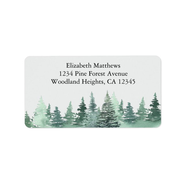 Watercolor Green Pine Forest Address Label (Front)