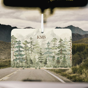 Watercolor Green Pine Forest on Mountain Air Freshener