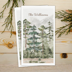 Watercolor Green Pine Forest on Mountain Napkin