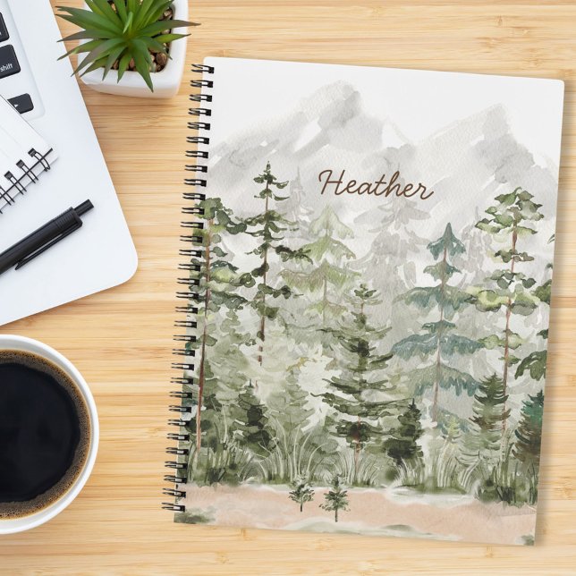 Watercolor Green Pine Forest on Mountain Notebook (In situ)