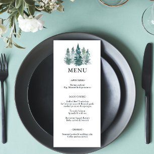 Watercolor Green Pine Spruce Trees Wedding MENU