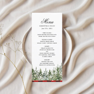 Watercolor Green Pine Tree & Red Buffalo Plaid Menu