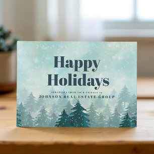 Watercolor Green Pine Trees   Holiday Greetings Card