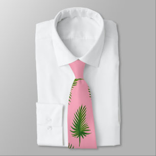 Watercolor Green & Pink Palm Tree Leaf Pattern Tie