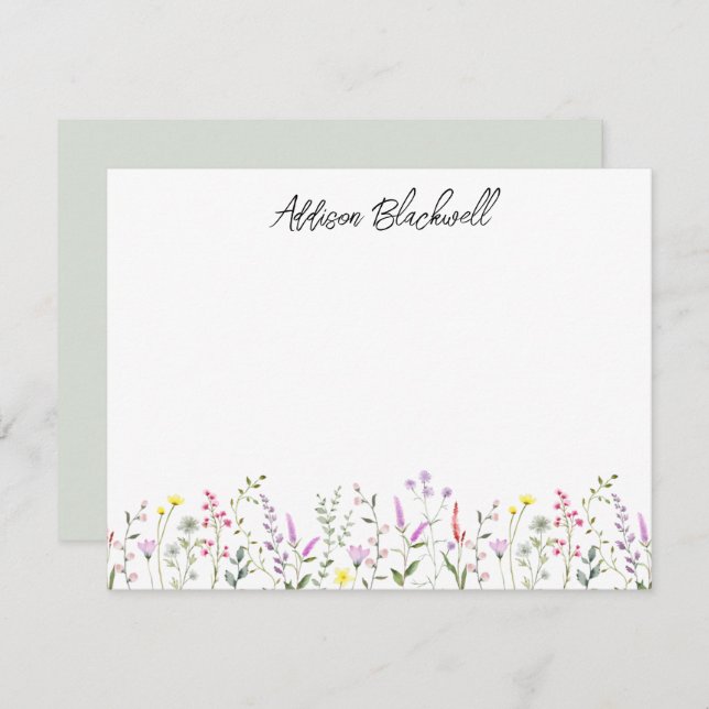 Watercolor Green Pink Wildflower Personalized Name Card (Front/Back)