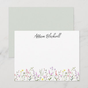 Watercolor Green Pink Wildflower Personalized Name Card