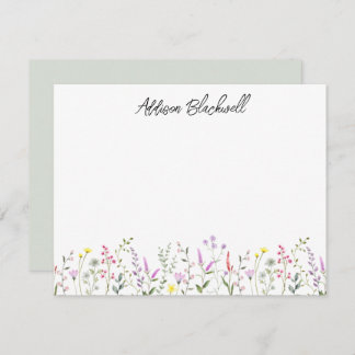Watercolor Green Pink Wildflower Personalized Name Card