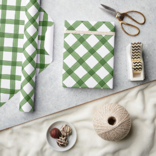 Watercolor Green Plaid Christmas Wrapping Paper