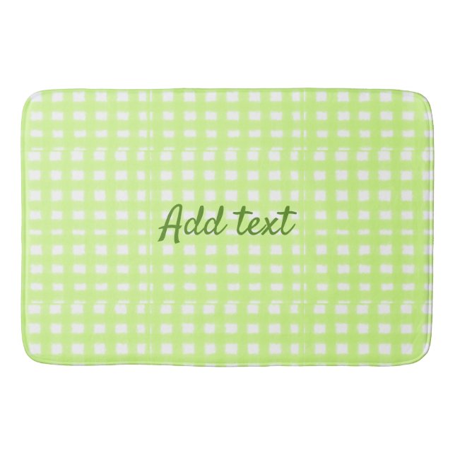 Watercolor green plaid ginham personalized add tex bath mat (Front)