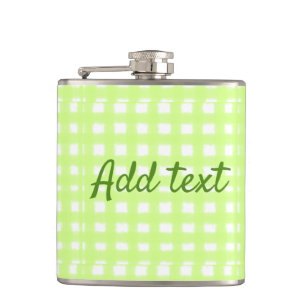 Watercolor green plaid ginham personalized add tex hip flask