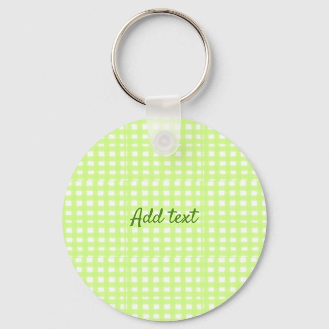 Watercolor green plaid ginham personalized add tex keychain (Front)