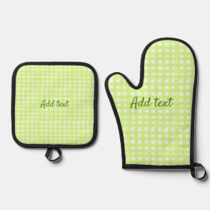 Watercolor green plaid ginham personalized add tex oven mitt & pot holder set