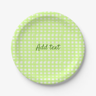 Watercolor green plaid ginham personalized add tex paper plate