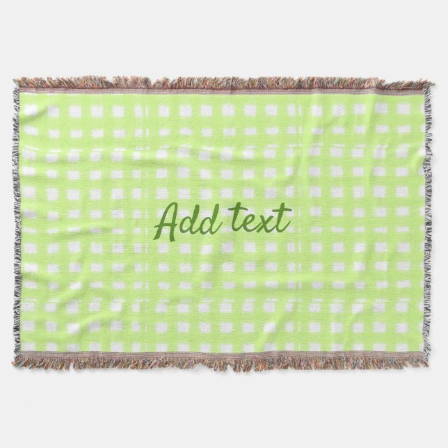 Watercolor green plaid ginham personalized add tex throw blanket (Front)