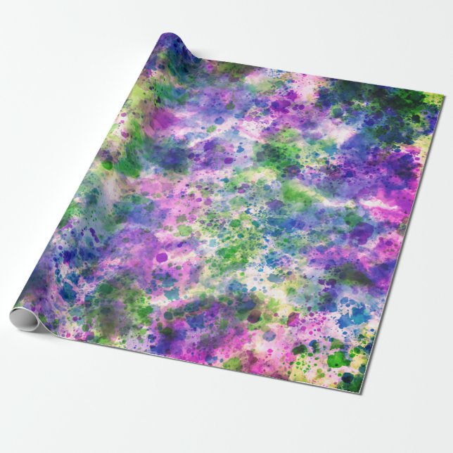 Watercolor Green Purple Blue Paint Splash Abstract Wrapping Paper (Unrolled)