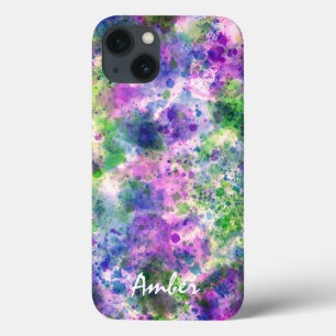 Watercolor Green Purple Paint Splash Personalized iPhone 13 Case