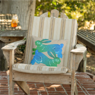Watercolor Green Rabbit Hare Khaki Animal Pattern Outdoor Pillow
