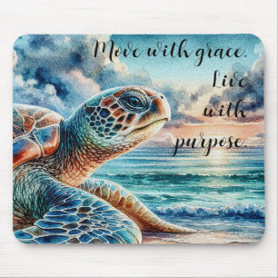 Watercolor Green Sea Turtle - Sandy Beach w/ Quote Mouse Pad