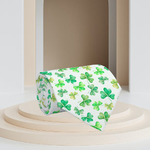 Watercolor Green Shamrock Clover St. Patrick's day Tie