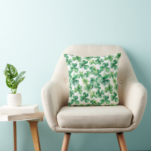 Watercolor Green Shamrock Throw Pillow