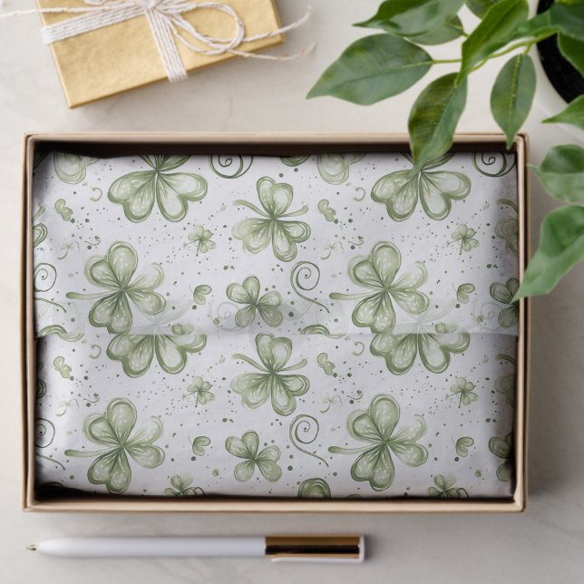 Watercolor Green Shamrocks Three Leaf Clovers Tissue Paper (Creator Uploaded)