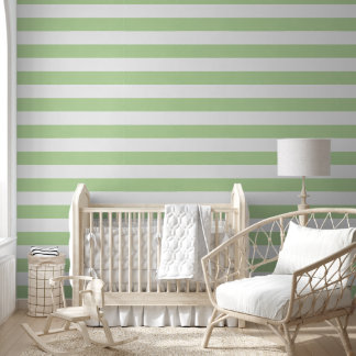 Watercolor Green Stripes | Baby Girl Nursery Wallpaper