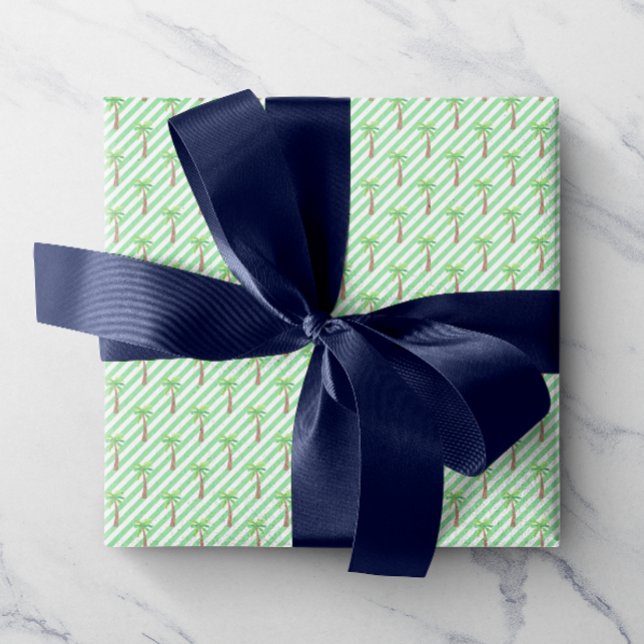 Watercolor Green Stripes Palm Trees Wrapping Paper (Cute watercolor palm trees and stripes add a touch of summer to any gift!)