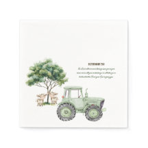 Watercolor Green Tractor Farm Baby Shower Napkins 