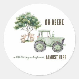 Watercolor Green Tractor Farm Baby Shower Stickers