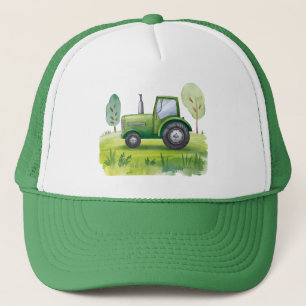 Watercolor Green Tractor Farm  Trucker Hat