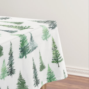 Watercolor Green Trees Forest Pattern Tablecloth