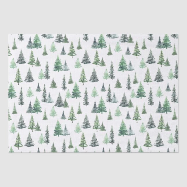 Watercolor Green Trees Forest Pattern Tissue Paper (Front)