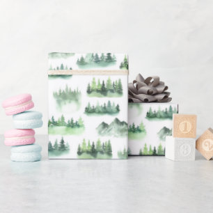 Watercolor Green Trees Forest Pattern Wrapping Paper