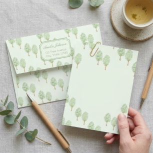 Watercolor Green Trees Pattern Return Address Envelope