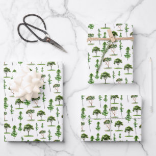 Watercolor Green Trees Pattern Wrapping Paper Sheet