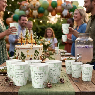 Watercolor Green Trees Personalized Paper Cups