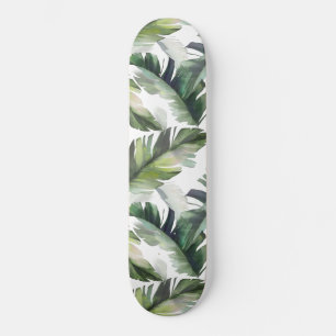 Watercolor Green Tropical Foliage Pattern  Skateboard