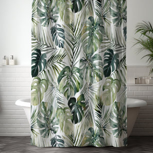 Watercolor Green Tropical Forest Leaves Pattern