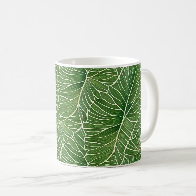 Watercolor Green Tropical Leaves Pattern Coffee Mug (Front Right)