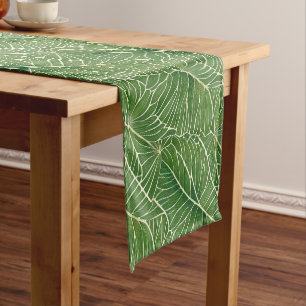 Watercolor Green Tropical Leaves Pattern Short Table Runner