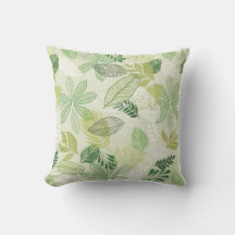 Watercolor Green Tropical Leaves Pattern Throw Pil