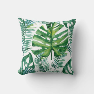 Watercolor Green Tropical Leaves Pattern Throw Pil Pillow