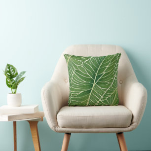 Watercolor Green Tropical Leaves Throw Pillow